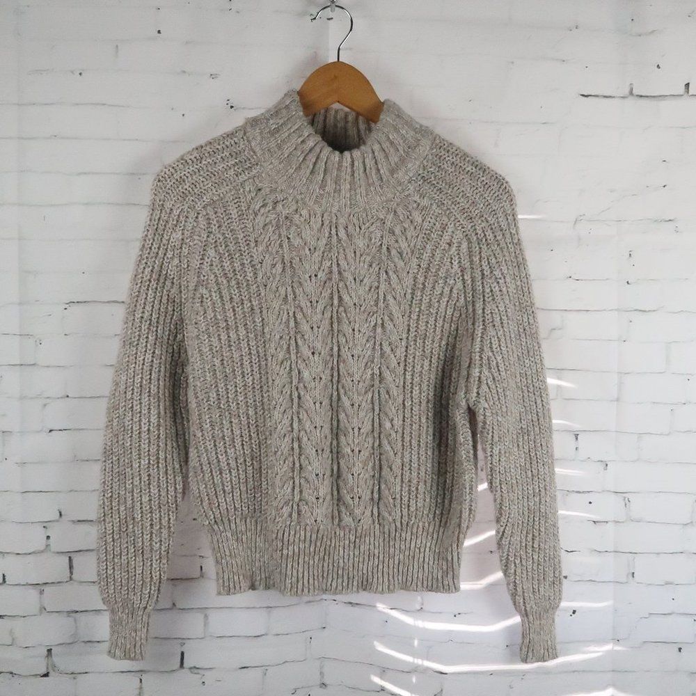 TIME AND TRU TAN & WHITE MOCK NECK LONG SLEEVE KNIT SWEATER SIZE XS